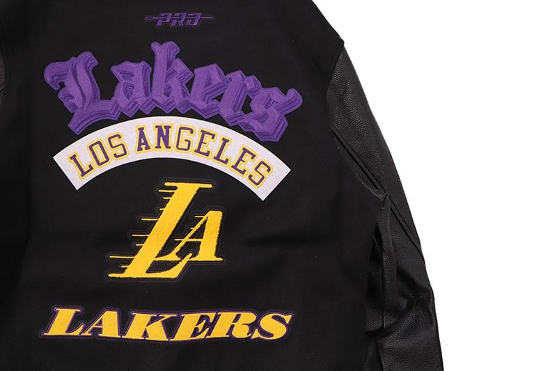 PRO STANDARD LOS ANGELES LAKERS BEST OF RIB WOOL VARSITY JACKET (BLL6516383-BKP:BLACK/PURPLE)