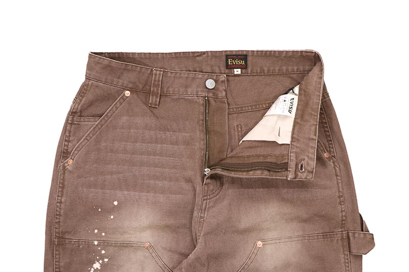 EVISU HEAVY WASHED AND DISTRESSED DAICOCK JEANS (2ESEJM6PT6006RXCT:BROWN)