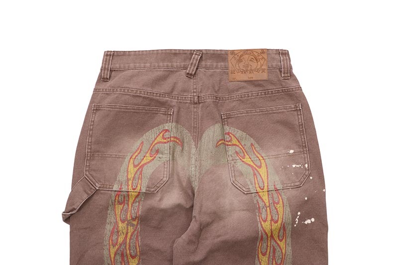 EVISU HEAVY WASHED AND DISTRESSED DAICOCK JEANS (2ESEJM6PT6006RXCT:BROWN)