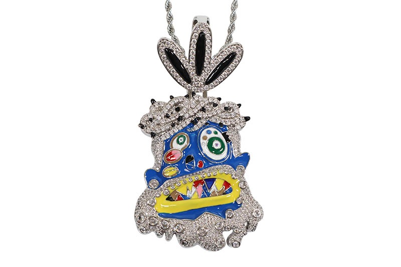 KAMI JESUS HEAD PIECE PENDANT (MICRO PAVE CZ GOLD PLATED:BLUE)