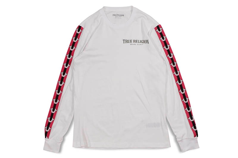 関税込み♪【TRUE RELIGION】Wavy ウエービー★ ロゴ ベルト TRUE RELIGION LONG SLEEVE LOGO TRIM TEE (106338:OPTIC WHITE