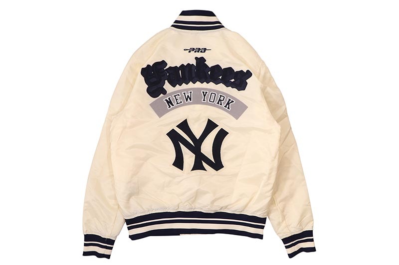 PRO STANDARD NEW YORK YANKEES BEST OF RIB SATIN JACKET (LNY6315283-EMN:EGGSHELL/MIDNIGHT NAVY)