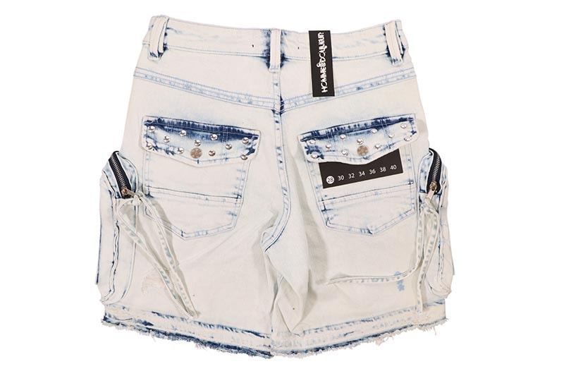 HOMME de DOULEUR STUDDED DENIM CARGO SHORTS (567:ICE BLUE)