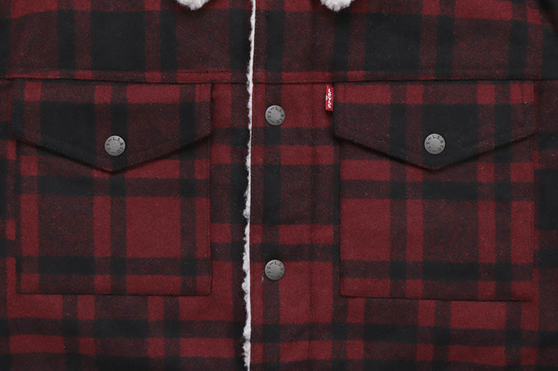 LEVI'S WOOL BLEND SHERPA LINING TRUCKER JACKET (LM0RP368:RED PLAID
