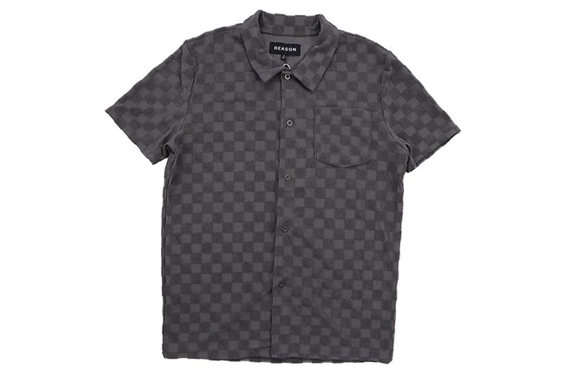 REASON CLOTHING CHECKERBOARD TOWEL SHORT SLEEVE BUTTON DOWN SHIRT (RSP-040:GREY)