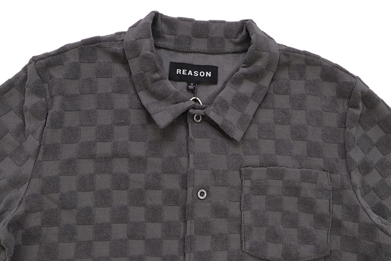 REASON CLOTHING CHECKERBOARD TOWEL SHORT SLEEVE BUTTON DOWN SHIRT (RSP-040:GREY)