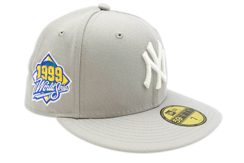 NEW ERA NEW YORK YANKEES 59FIFTY FITTED CAP (1999 WORLD SERIES CUSTOM SIDE PATCH/PINK UNDER VISOR/GREY)