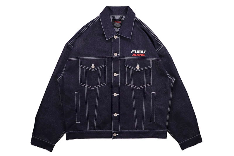 ☆レア☆ fubu 90s デニム オーバーオール 光沢 B系 ジャケット FUBU METALLIC DENIM JACKET (FAM-51304:NAVY) | SALE1 | GROWAROUND