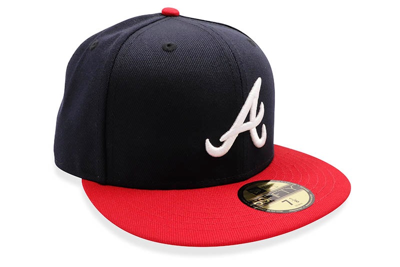 NEW ERA ATLANTA BRAVES ON-FIELD AUTHENTIC 59FIFTY FITTED CAP (NAVY/SCARLET VISOR) 11449395 14524900