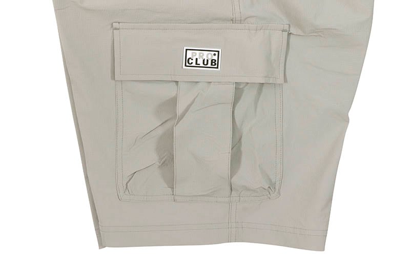 PRO CLUB COMFORT STRETCH NYLON CARGO SHORT - 9 1/2 INCH INSEAM (SILVER) 13PC0506