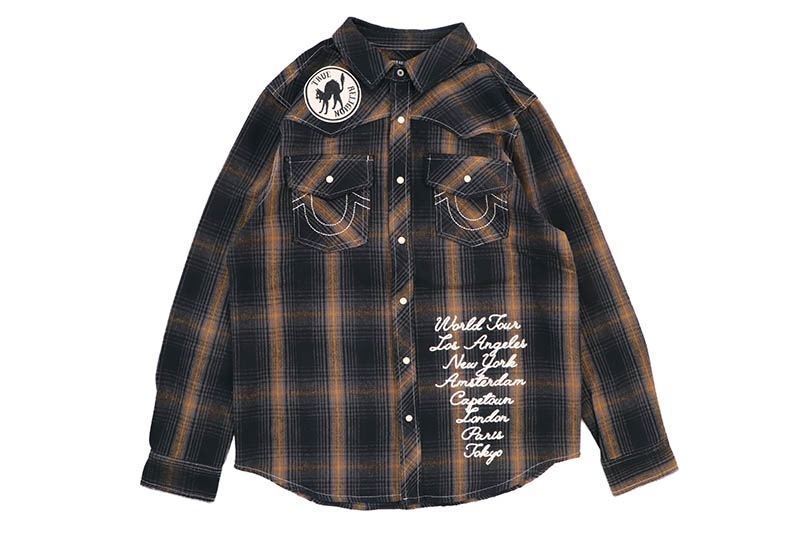 TRUE RELIGION WESTERN BIG T LOGO PLAID SHIRT (108725:BLACK)