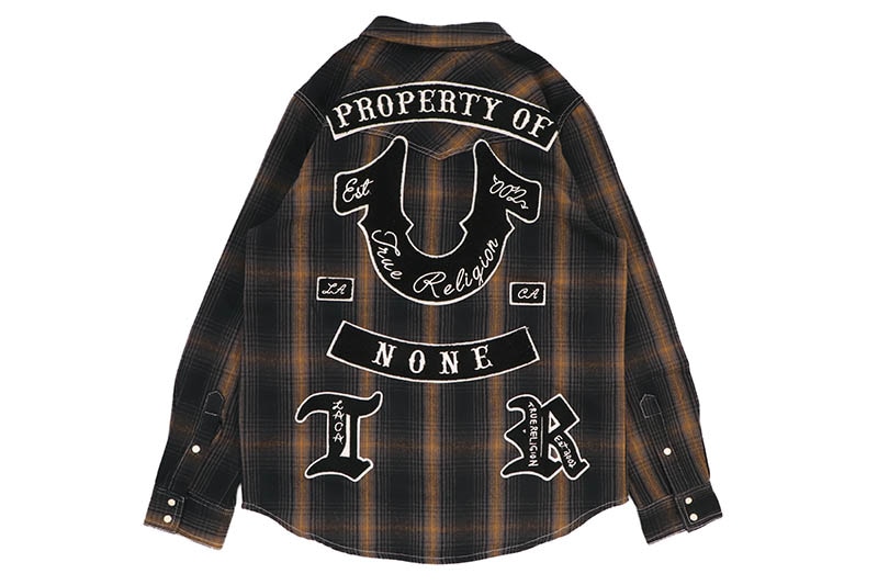 TRUE RELIGION WESTERN BIG T LOGO PLAID SHIRT (108725:BLACK)