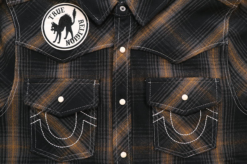 TRUE RELIGION WESTERN BIG T LOGO PLAID SHIRT (108725:BLACK)