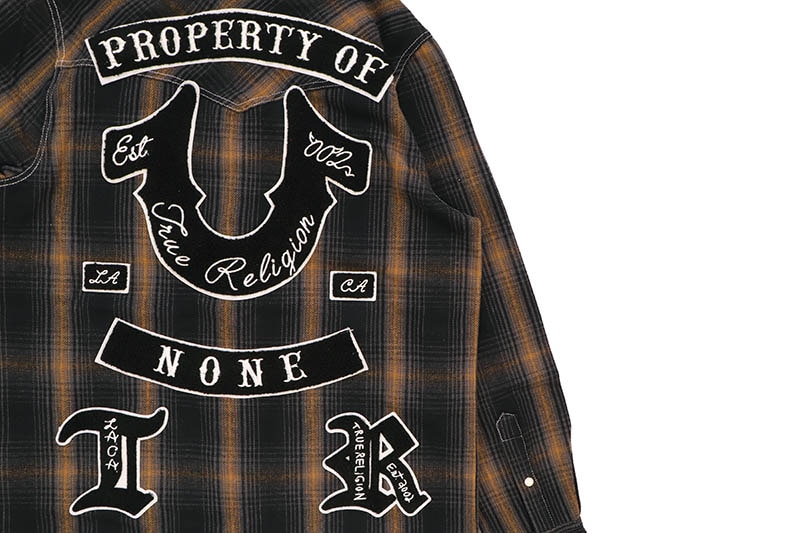 TRUE RELIGION WESTERN BIG T LOGO PLAID SHIRT (108725:BLACK)