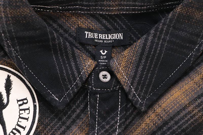 TRUE RELIGION WESTERN BIG T LOGO PLAID SHIRT (108725:BLACK)