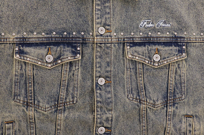 FUBU STUDS DENIM JACKET (FAM-52309:BROWN)