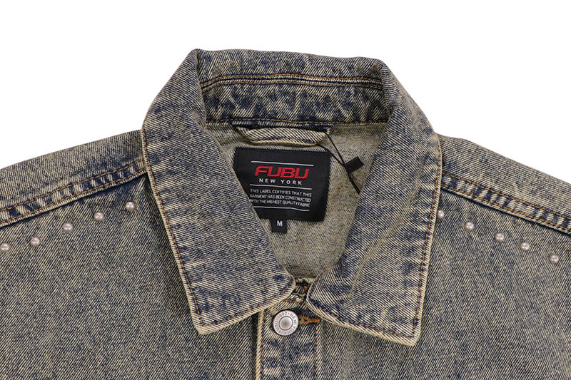 FUBU STUDS DENIM JACKET (FAM-52309:BROWN)