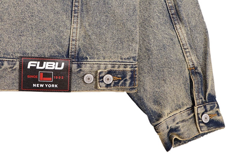 FUBU STUDS DENIM JACKET (FAM-52309:BROWN)