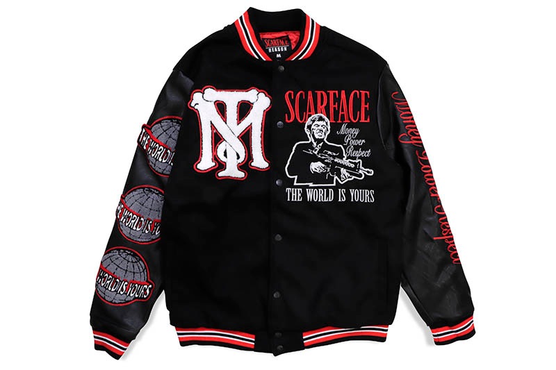 REASON CLOTHING Scarfaceジャケット スタジャン REASON CLOTHING SCARFACE PATCHED WOOL VARSITY JACKET (VJ-03:BLACK