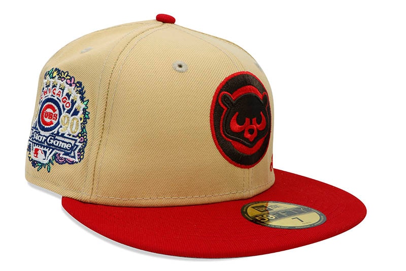 NEW ERA x HAT CLUB x JAETIPS FOREVER CHICAGO CUBS 59FIFTY FITTED CAP (1990 ALL STAR GAME CUSTOM SIDE PATCH/GREY UNDER VISOR/TAN RED)