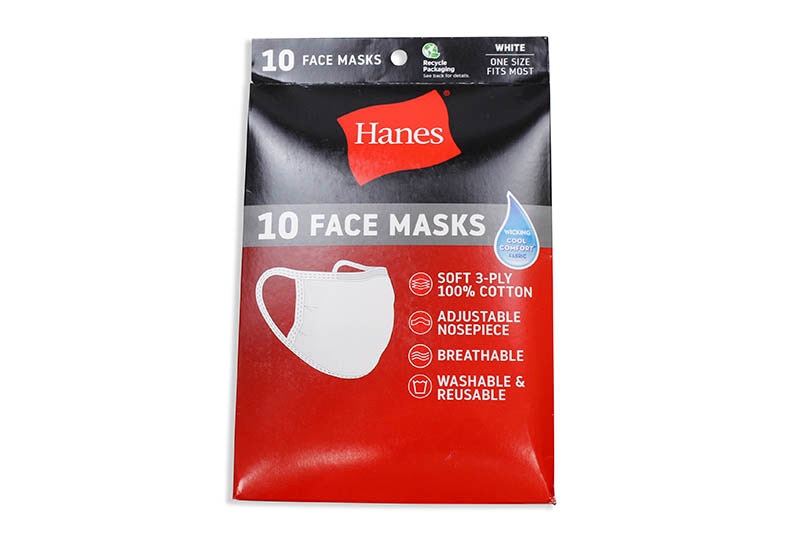 HANES WICKING COTTON MASKS 10-PACK (WHITE)
