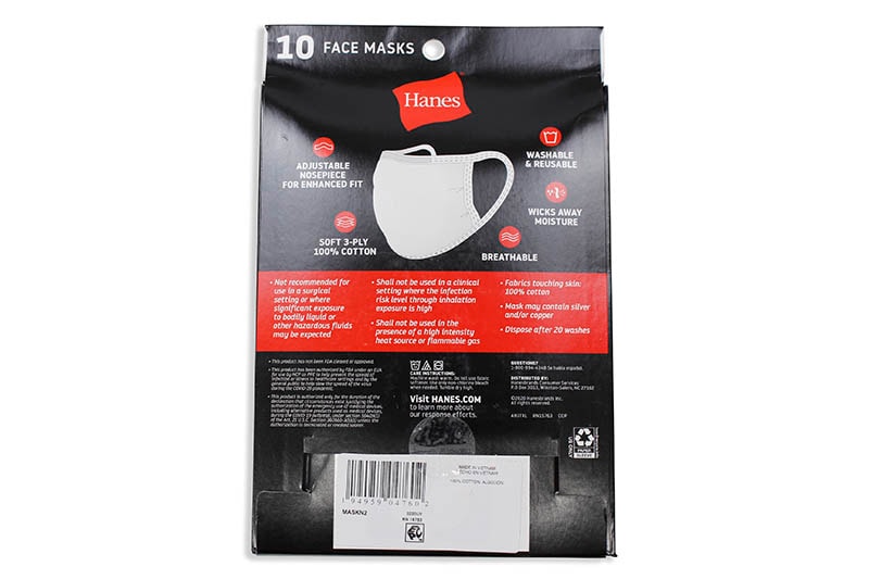 HANES WICKING COTTON MASKS 10-PACK (WHITE)