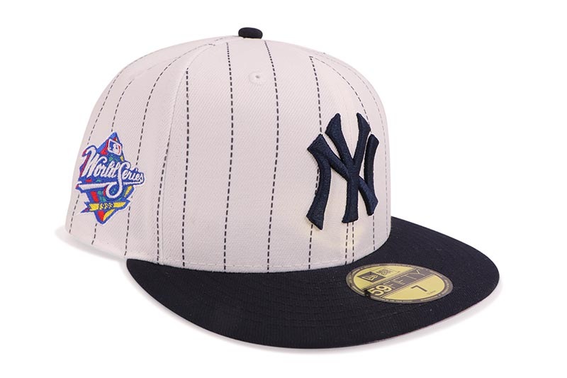 NEW ERA NEW YORK YANKEES 59FIFTY FITTED CAP (1999 WORLD SERIES SIDE PATCH/GREY UNDER VISOR/PINSTRIPE NAVY) 70891966