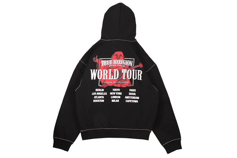 TRUE RELIGION BIG T CINCHED ZIP P HOODIE (109957:JET BLACK)