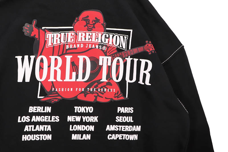 TRUE RELIGION BIG T CINCHED ZIP P HOODIE (109957:JET BLACK)