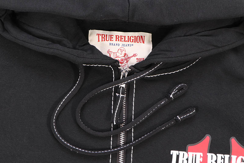 TRUE RELIGION BIG T CINCHED ZIP P HOODIE (109957:JET BLACK)