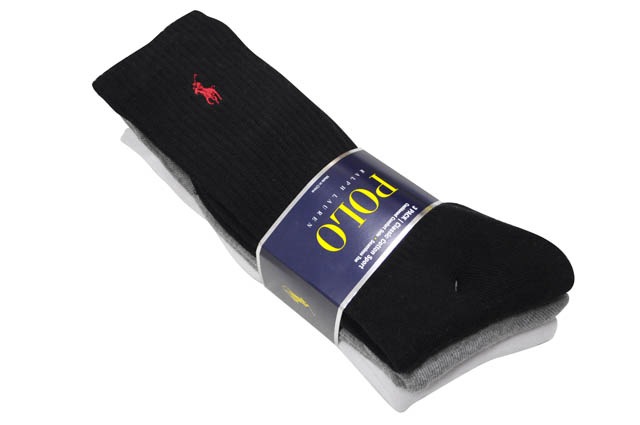 POLO RALPH LAUREN COTTON-BLEND CREW SOCK 3-PACK (821032PK:BLACK/GREY/WHITE)