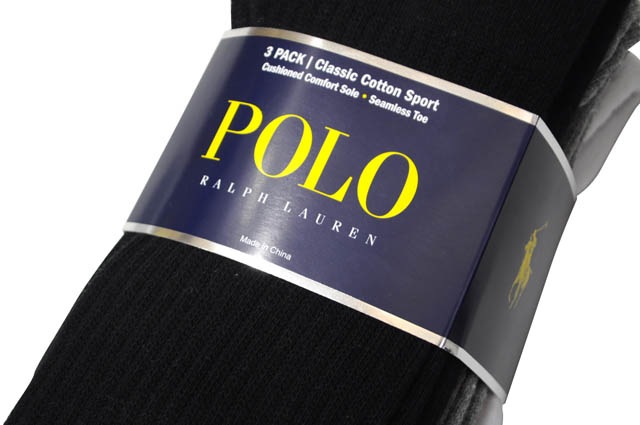 POLO RALPH LAUREN COTTON-BLEND CREW SOCK 3-PACK (821032PK:BLACK/GREY/WHITE)