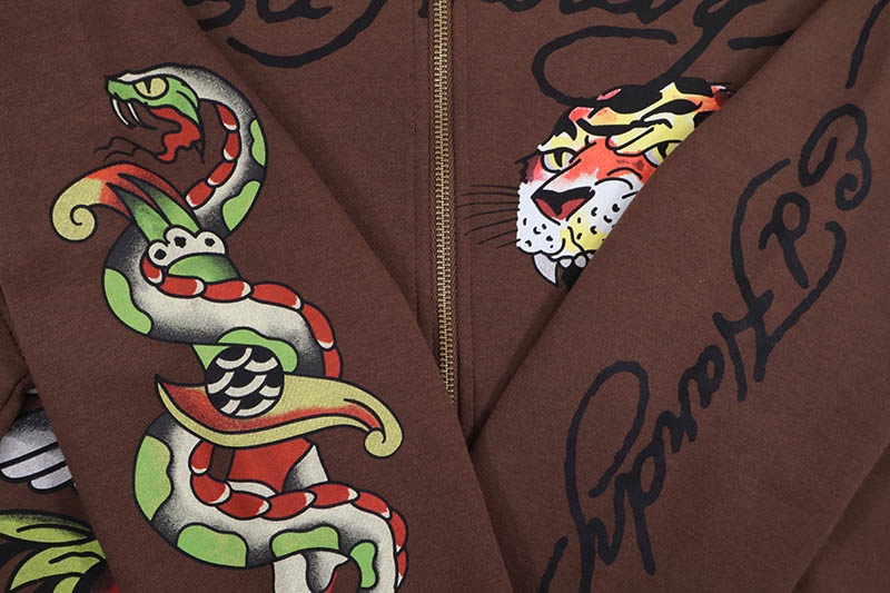 ED HARDY EAGLE TIGER ZIP-UP HOODIE (COCOA) EHM1301-61 ED HARDY EAGLE TIGER ZIP-UP HOODIE (COCOA) EHM1301-61