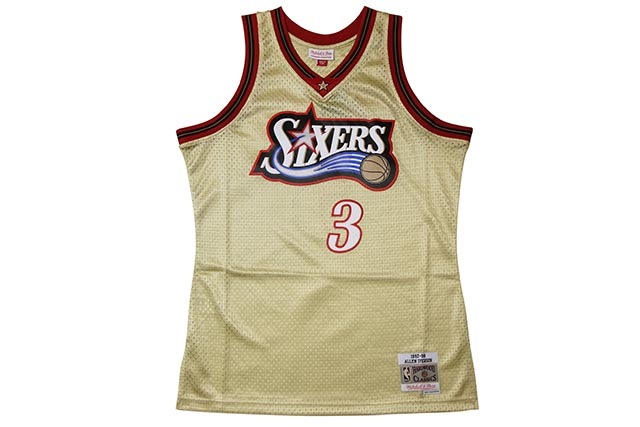 MITCHELL & NESS ALLEN IVERSON ROAD GOLD SWINGMAN JERSEY 