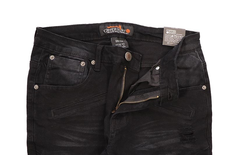 COPPER RIVET RIPPED SLIM FIT JEANS (333042-BKS:BLACK) | Brand,A-F 