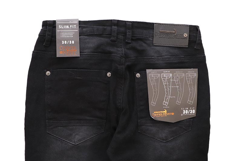 COPPER RIVET RIPPED SLIM FIT JEANS (333042-BKS:BLACK) | Brand,A-F