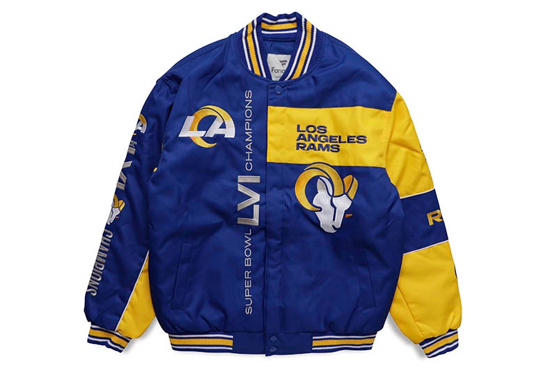 FANATICS LOS ANGELES RAMS CHAMPIONSHIP RACING JACKET (RMSP03SBI2:ROYAL/YELLOW)