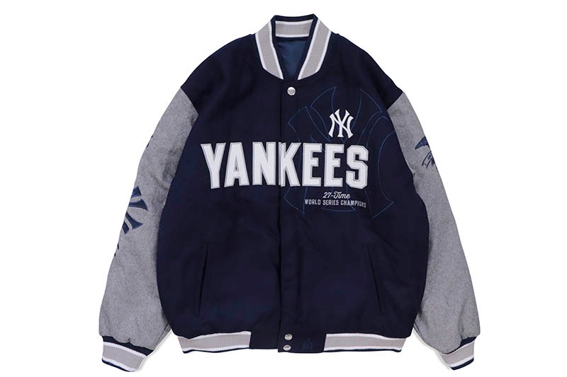 JH Design NEW YORK YANKEES REVERSIBLE WOOL JACKET (YAN103TLY3:NAVY/GREY)