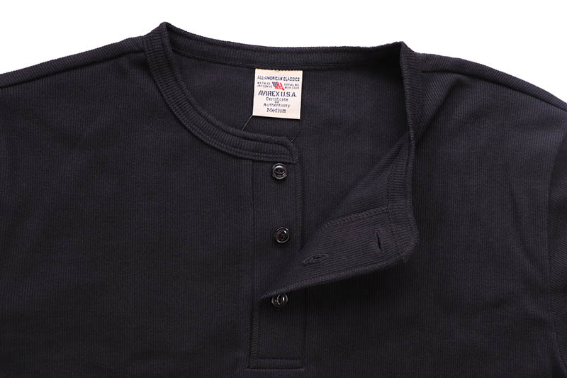 AVIREX DAILY RIB S/S HENLEY NECK T-SHIRT (783-5934007-010:BLACK) 6143504-009