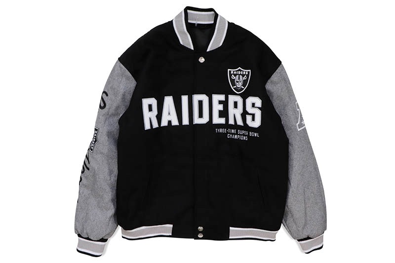 JH Design LAS VEGAS RAIDERS REVERSIBLE WOOL JACKET (RAI103TLY3:BLACK/GREY)