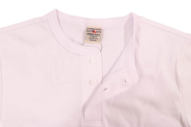 AVIREX DAILY RIB S/S HENLEY NECK T-SHIRT (783-5934007-030:WHITE) 6143504-001