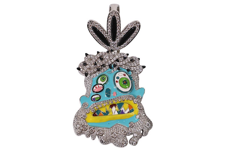KD JEWELRY KAMI JESUS HEAD PIECE PENDANT WITH PEARL CHAIN (TURQUOISE)