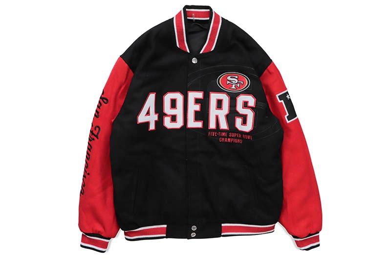 JH Design SAN FRANCISCO 49ERS REVERSIBLE WOOL JACKET (49R103TLY3:BLACK/RED)
