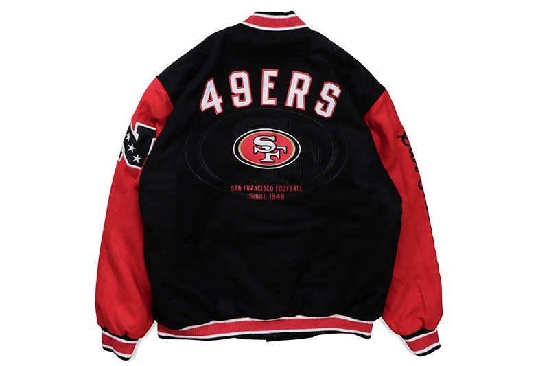 JH Design SAN FRANCISCO 49ERS REVERSIBLE WOOL JACKET (49R103TLY3:BLACK/RED)