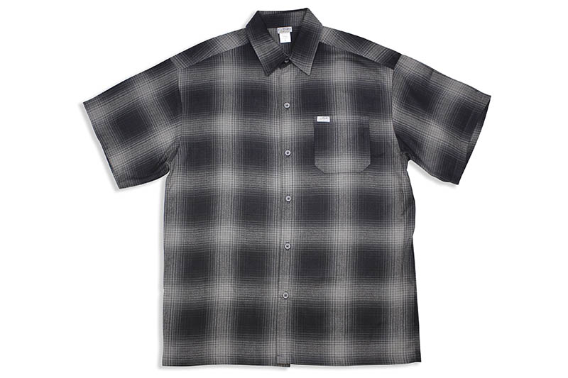 CALTOP PLAID FLANNEL SHORT SLEEVE SHIRT (#2000:BLACK/CHARCOAL)