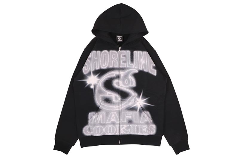 COOKIES X SHORELINE MAFIA ART IT OUT ZIP HOODIE (BLACK/GREY) CM254HFP11