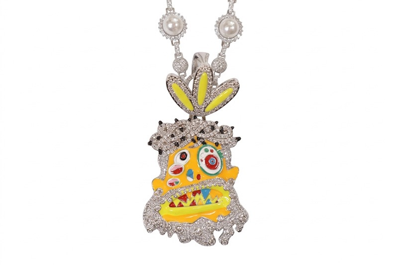 KD JEWELRY KAMI JESUS HEAD PIECE PENDANT WITH PEARL CHAIN (ORANGE)