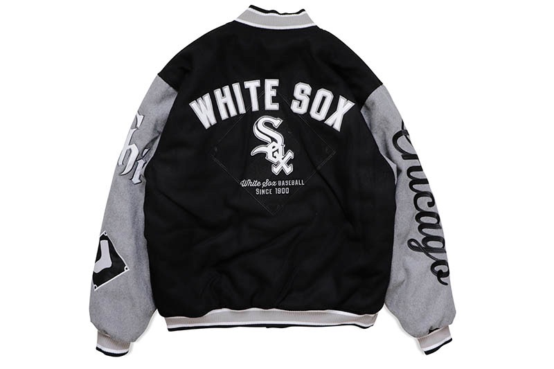 JH Design CHICAGO WHITE SOX REVERSIBLE WOOL JACKET (SOX103TLY3:BLACK/GREY)