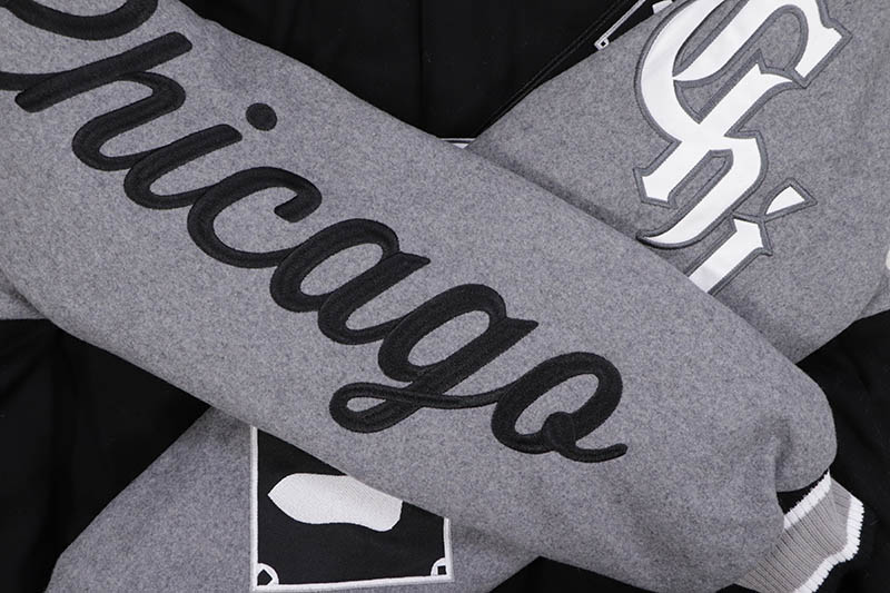 JH Design CHICAGO WHITE SOX REVERSIBLE WOOL JACKET (SOX103TLY3:BLACK/GREY)