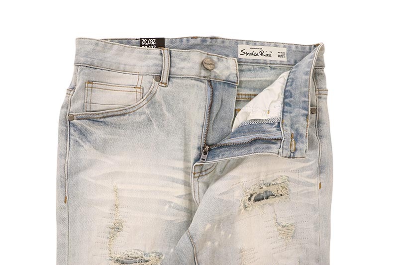 SMOKE RISE SLIM VINTAGE RIP & REPAIRED JEANS (JP25211:TAURUS BLUE)